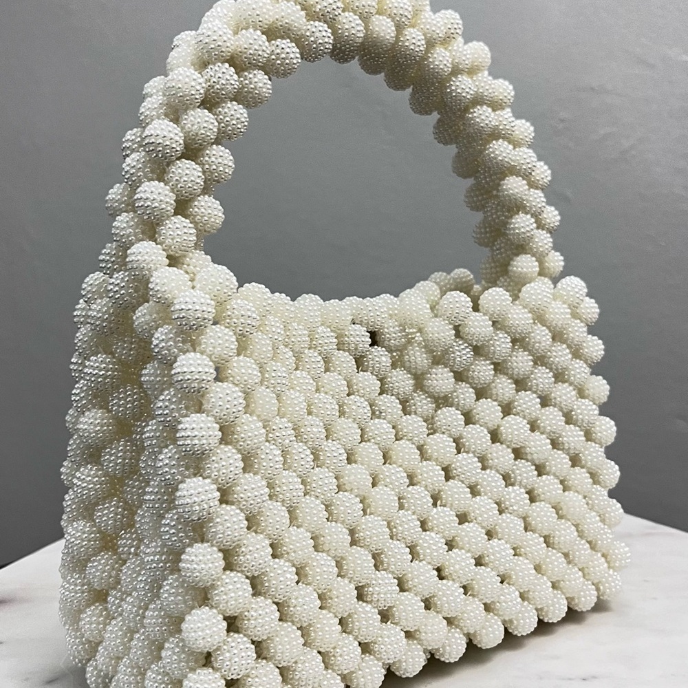 Elegant White Beaded Handbag Handmade NWT